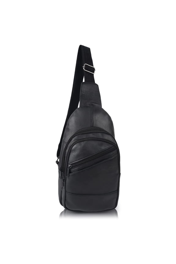 Genuine Leather Sling Chest Bag for Men | Crossbody Shoulder Backpack | Adjustable Strap | Lightweight Travel & Daily Use Bag | Black