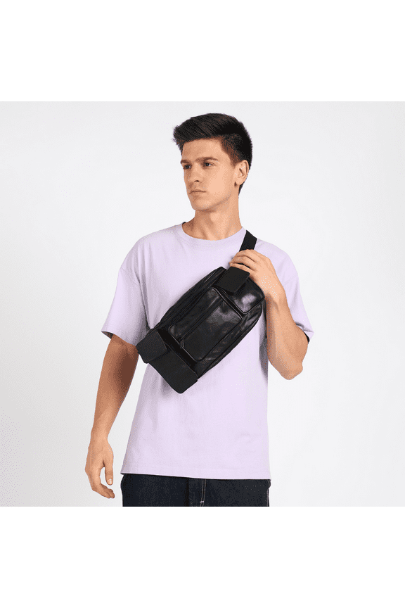 Genuine Leather Unisex Large Waist Fanny Pack with Two Cell Phone Pockets