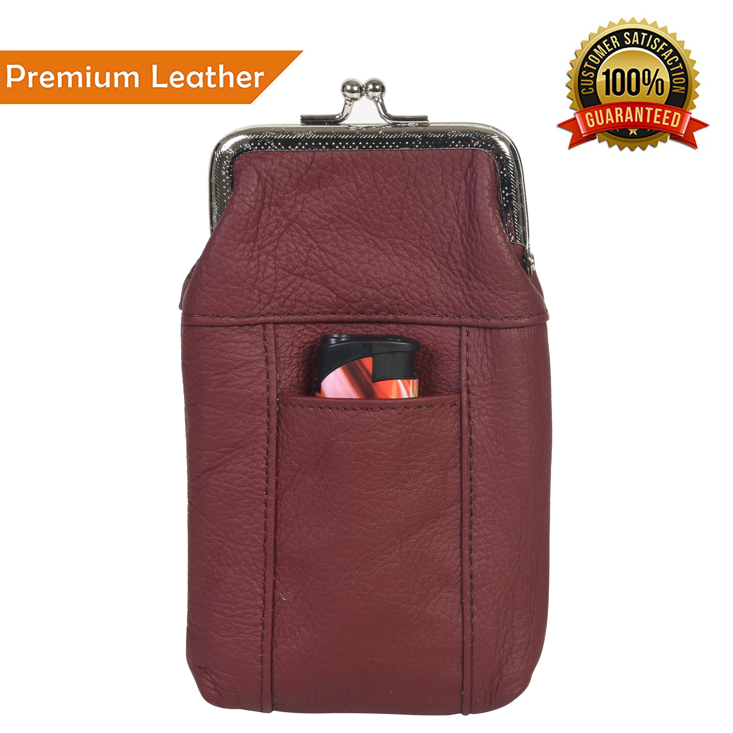 Leather Cigarette Case Pack Holder Chocolate Regular or 100's Lighter Pocket  by Leatherboss