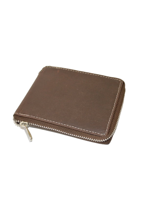 Hunter Genuine Leather All Around Zipper Wallet - Rough Tough Look,Dark Brown