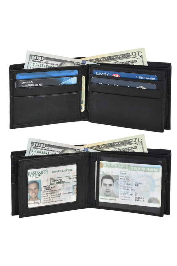 Hybrid Trifold Functionality Men Bifold Wallets, Black