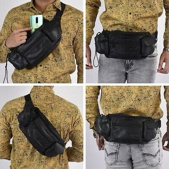 Leatherboss Jumbo Fanny pack with water bottle holder and side pocket