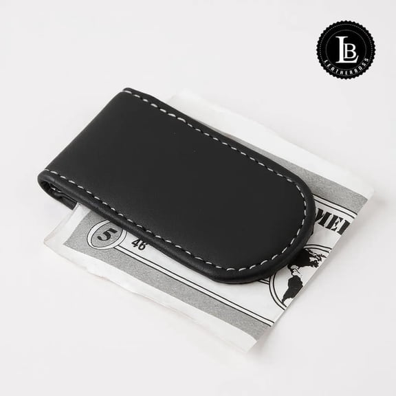 Leatherboss Unisex Magnetic Leather Money Clip, Black, 1