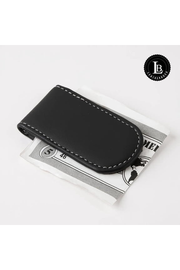 Unisex Magnetic Leather Money Clip, Black, 1