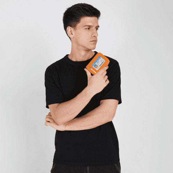 Leatherboss Leather RFID Identity Safe Double Zippered Accordion Wallet, Orange