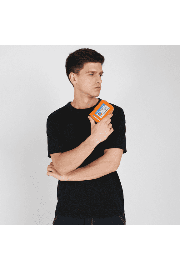 Leather RFID Identity Safe Double Zippered Accordion Wallet, Orange