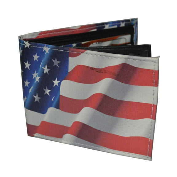 Leatherboss Men Bifold Exotic Wallet US Waving Flag with Printed Gift Box
