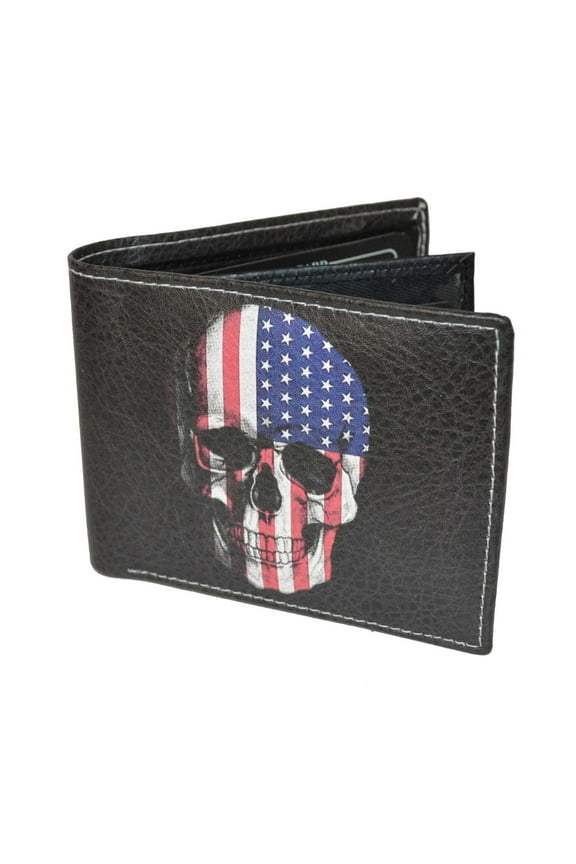Men Bifold Exotic Wallet USA Skull with printed gift box
