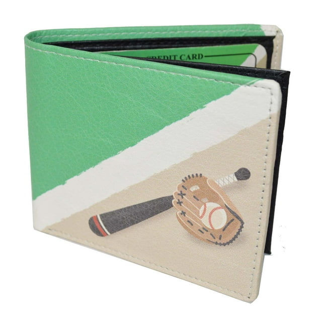 Leatherboss Men Printed Baseball Bat Bifold Card Holder Wallet With Gift Box