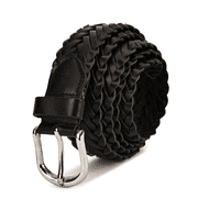 Leatherboss Mens Braided Black Leather Belt