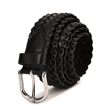 Leatherboss Men's Braided Black Leather Belt