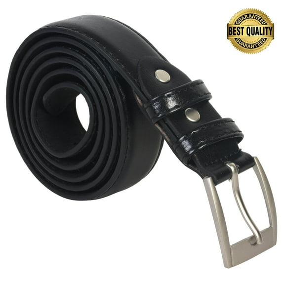 Leatherboss Men's Casual Black Dress Leather Belt w/ Silver Buckle New