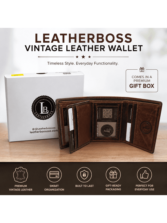 Mens RFID Blocking Hunter Leather Credit Card ID Trifold Wallet