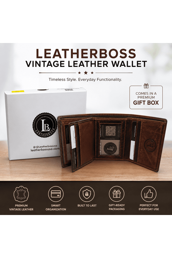 Mens RFID Blocking Hunter Leather Credit Card ID Trifold Wallet
