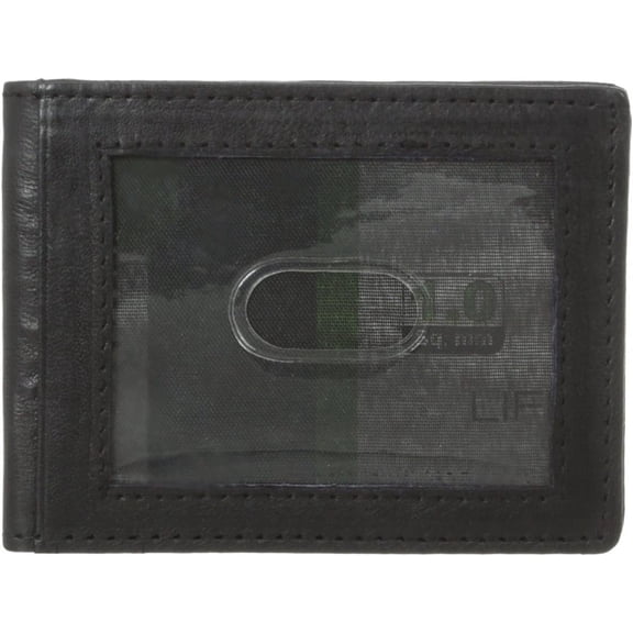 Leatherboss Money Clip Wallet with Outside Id Window - Black