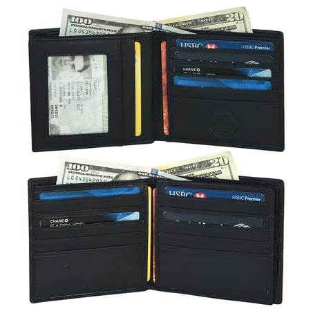 Leatherboss Premium Leather Men's Multi Card Compact Center Flip Wallet RFID, Black