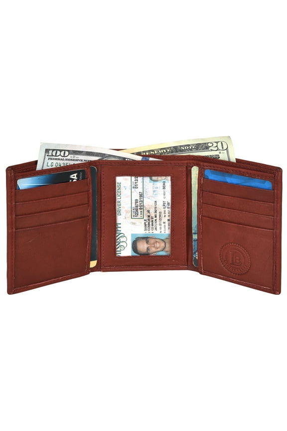 RFID Blocking Men's Classic Trifold Wallet with ID Window, Brown