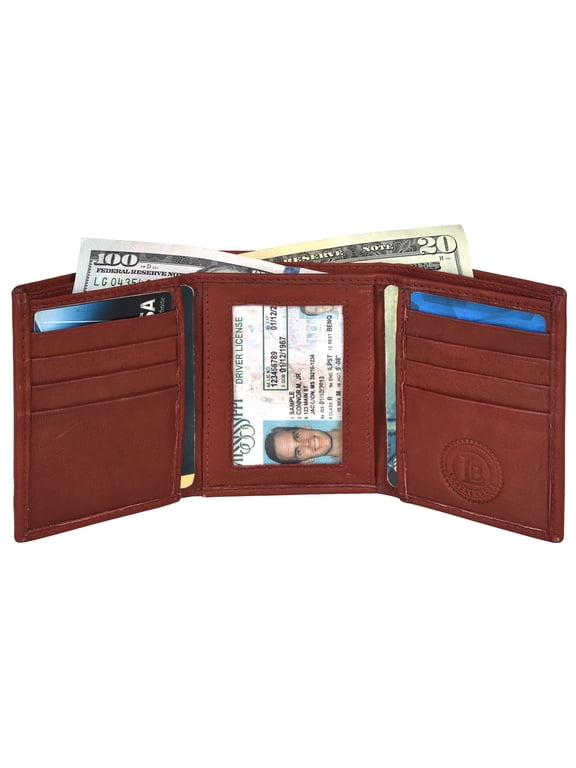 RFID Blocking Men's Classic Trifold Wallet with ID Window, Brown