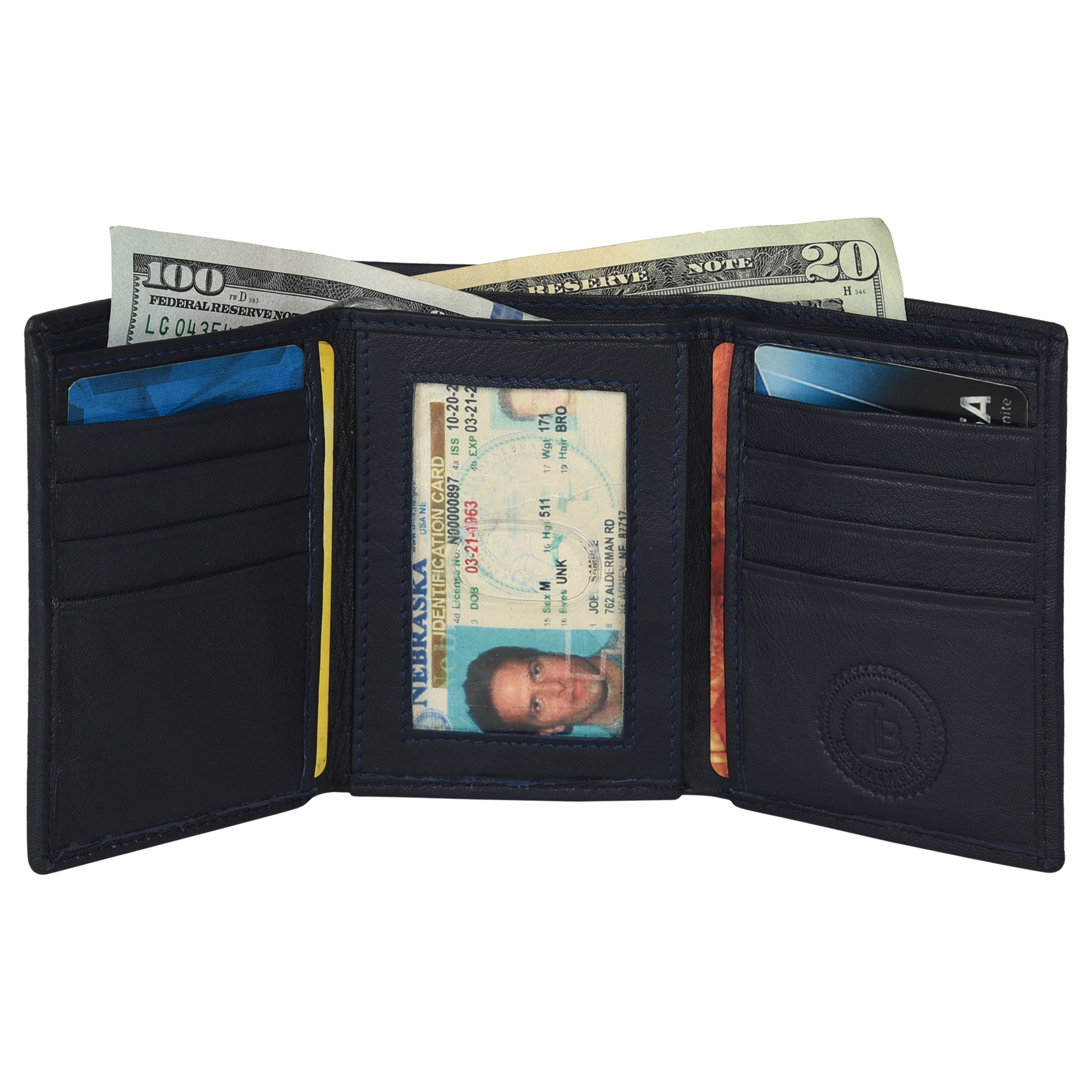 "Leatherboss RFID Blocking Trifold Slim Wallet, Black, Genuine Full ...