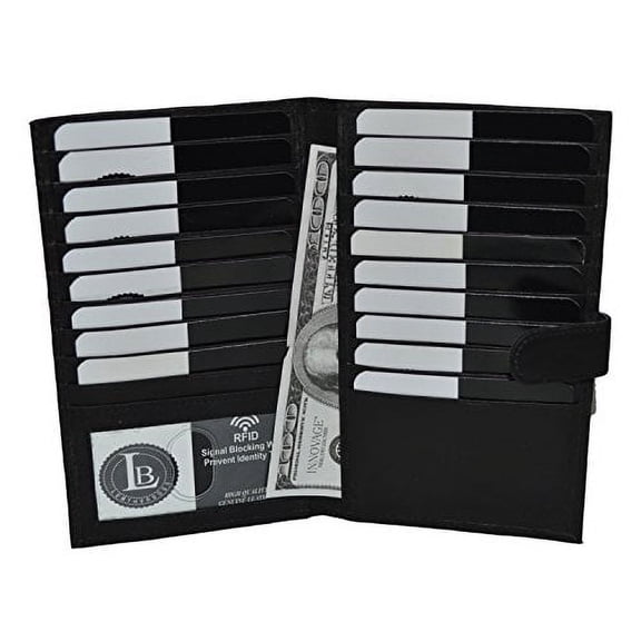 Leatherboss RFID Blocking Premium Genuine Leather Bifold Credit Card Holder with Snap Closure