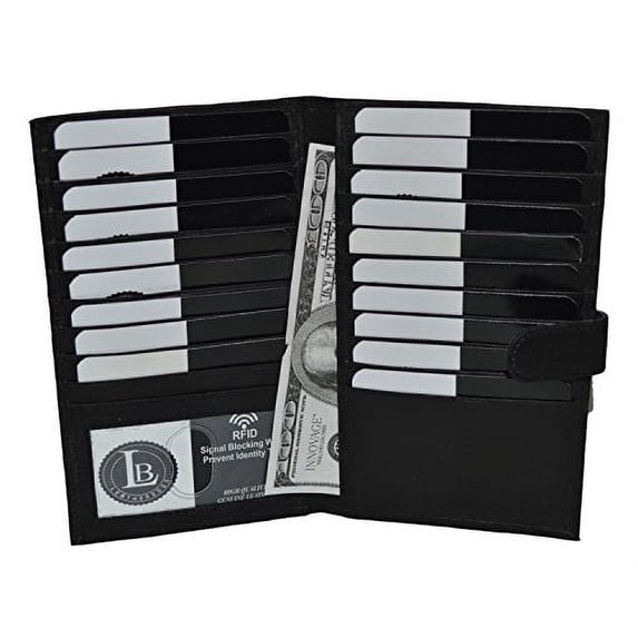 Leatherboss RFID Blocking Premium Genuine Leather Bifold Credit Card Holder with Snap Closure