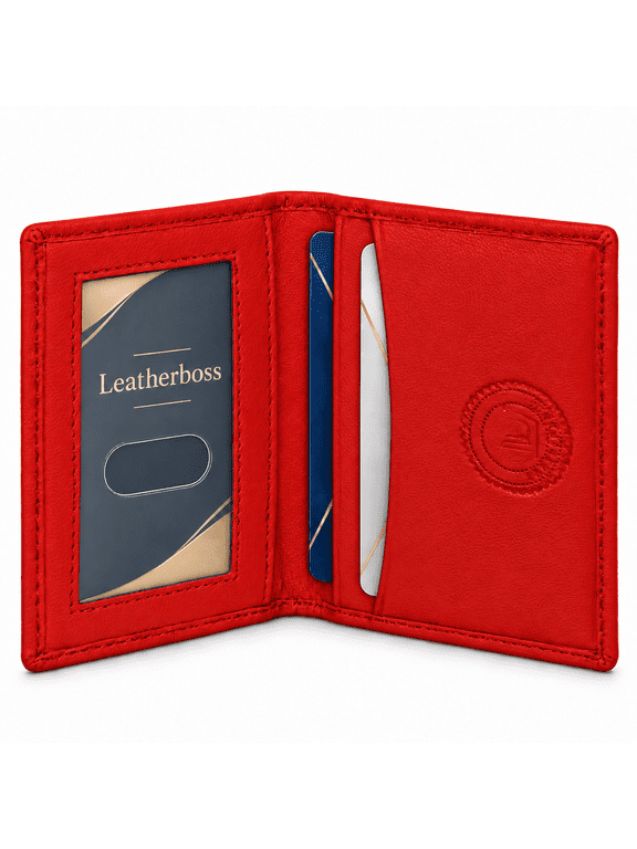 Slim Genuine Leather Credit Card & ID Holder Wallet Red
