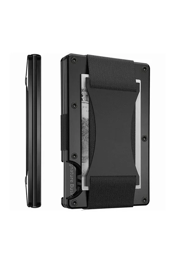 Slim Wallets for Mens Metal Wallet with Cash Strap Thin Minimalist