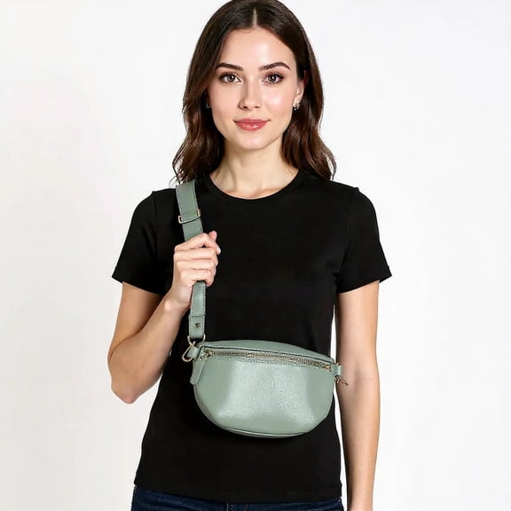 Leatherboss Women's Adjustable Strap Vegan Leather Crossbody Bag, Green