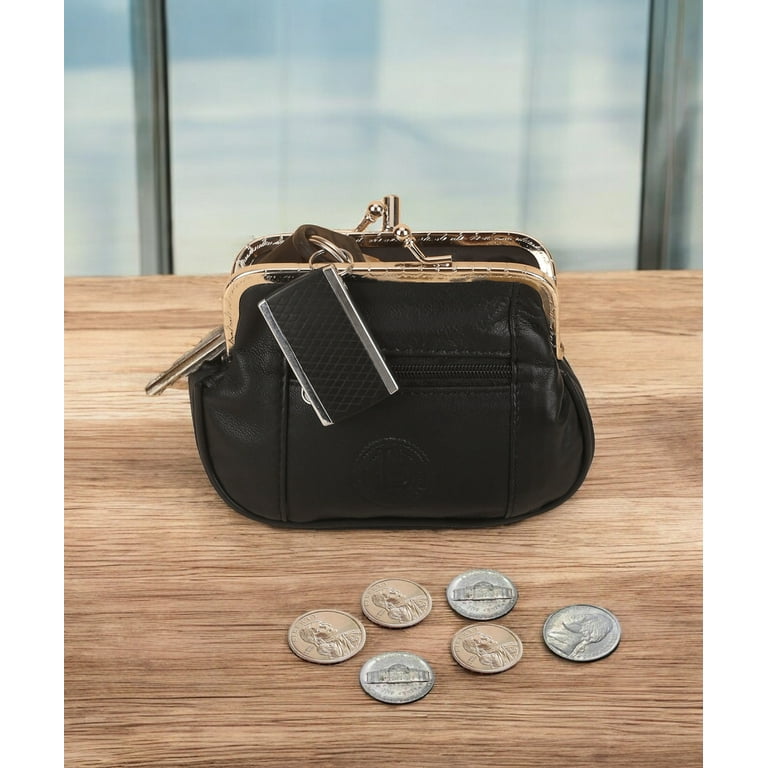 Leatherboss Women s Genuine Leather Metal Frame Double Clasp Zipper Coin Purse Walmart