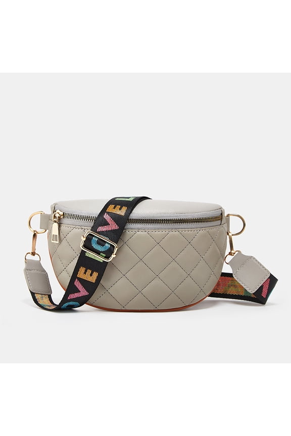 Women’s Vegan Leather Crossbody Bag with Designer Strap, Gray