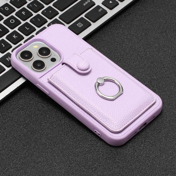 Leathercards slot phone case for iPhone 16 pro max 15 plus 14 13 12/12pro metal ring holder cover