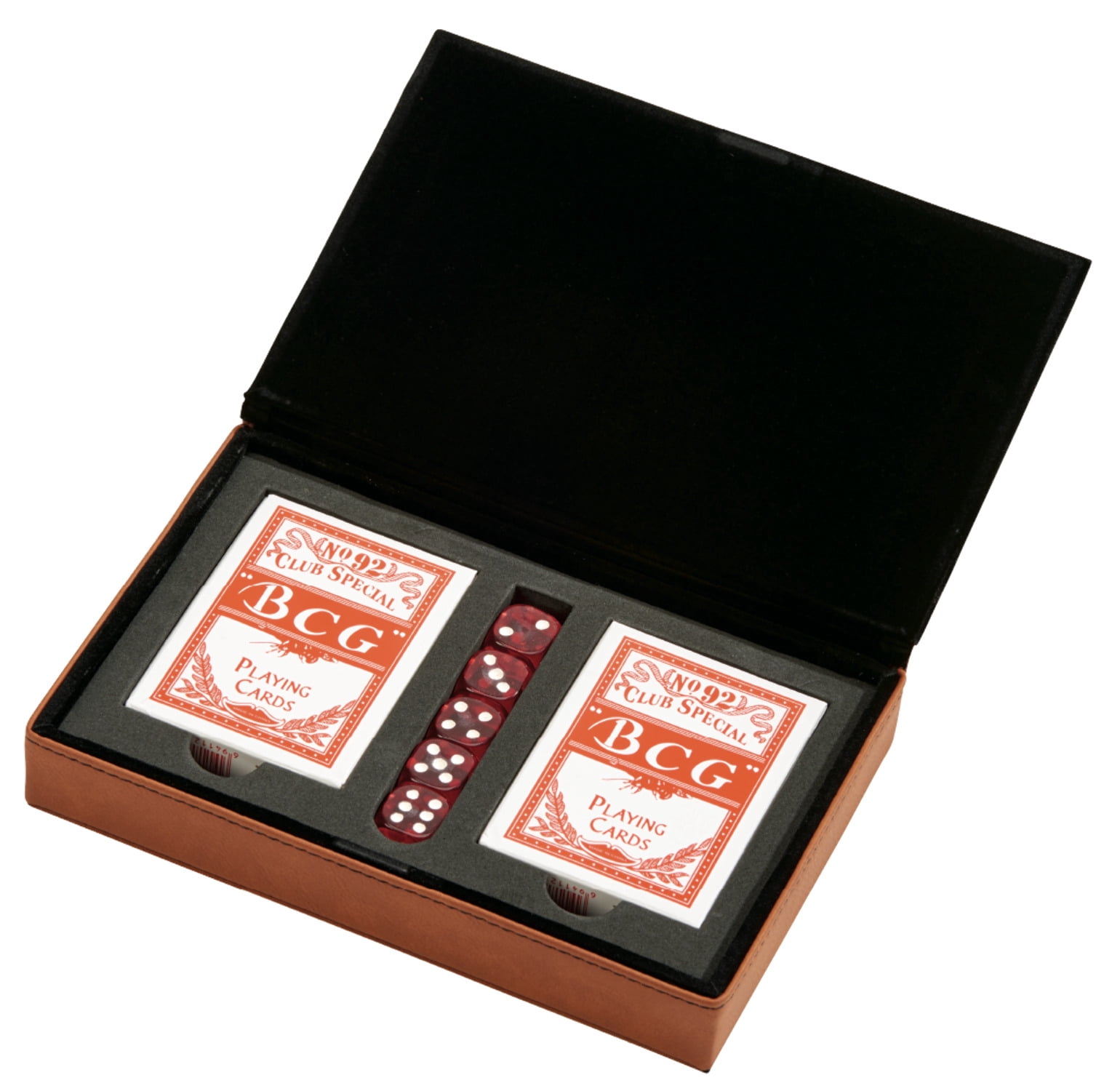 Contemporary Home Living 7.75" x 5" Caramel Brown Leatherette 2-Piece Playing Cards Deck Set