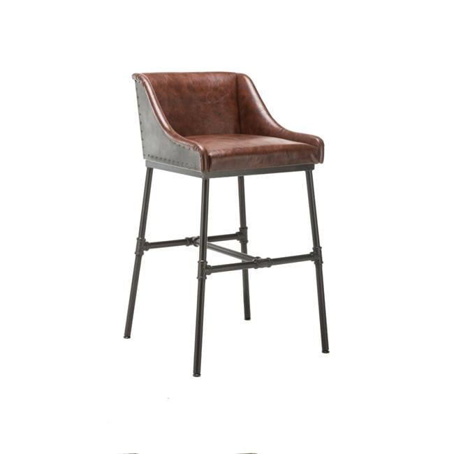 Sloped Armrest Leatherette and Metal Bar Stool - Black