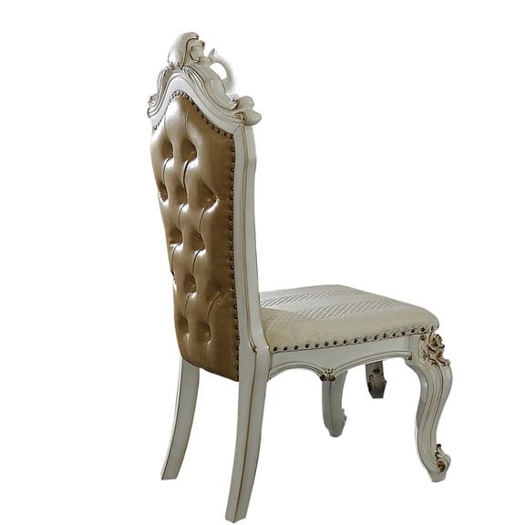 ACME Picardy Faux Leather Tufted Side Chair in Antique Pearl Set of 2
