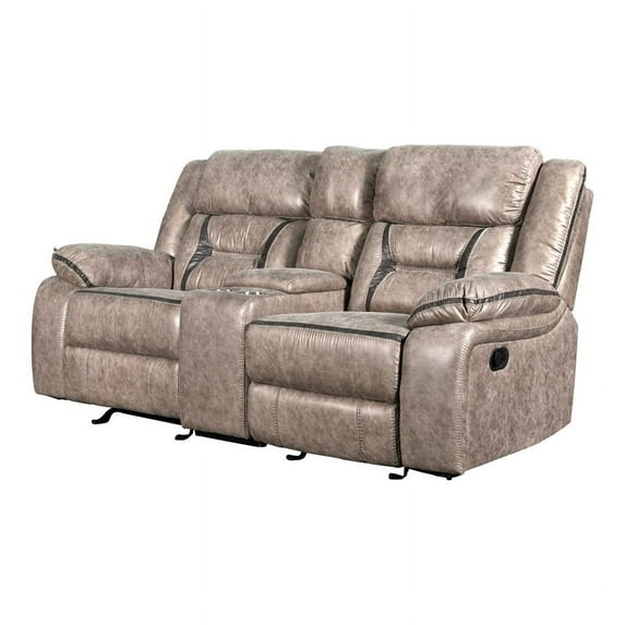 Leatherette Console Loveseat with Cup Holders and Hidden Storage Gray