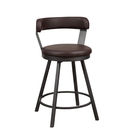 Leatherette Counter Height Chair with Metal Slanted Legs, Set of 2, Brown