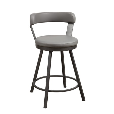 Leatherette Counter Height Chair with Metal Slanted Legs, Set of 2, Gray- Saltoro Sherpi