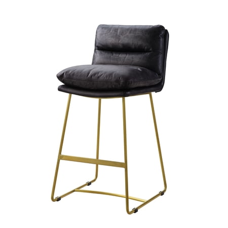 Leatherette Counter Height Chair with Metal Sled Base Black and Gold - Saltoro Sherpi