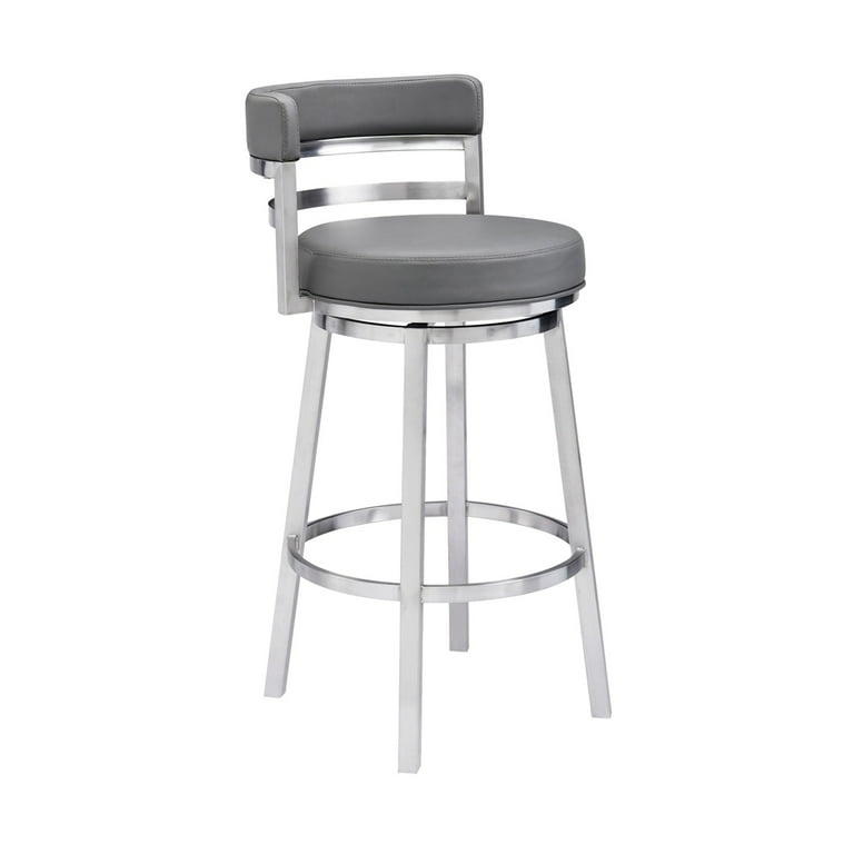 Leatherette Curved Back Barstool with Swivel Mechanism Gray Saltoro Sherpi