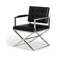 thumbnail image 1 of Leatherette Dining Chair with Button Tufted Back and Crossed Metal Base, Black and Silver, 1 of 3