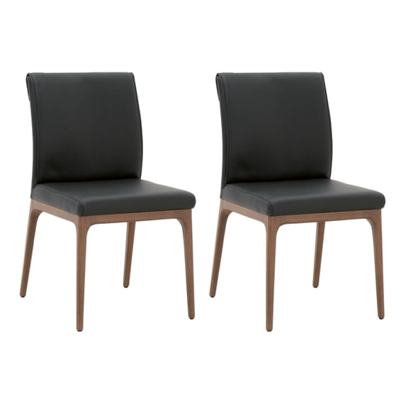 Leatherette Dining Chair with Sleigh Stitched Back,Set of 2, Sable Brown- Saltoro Sherpi