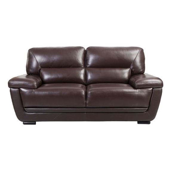 Leatherette Loveseat with Attached Waist Pillow and Diamond Pattern Brown