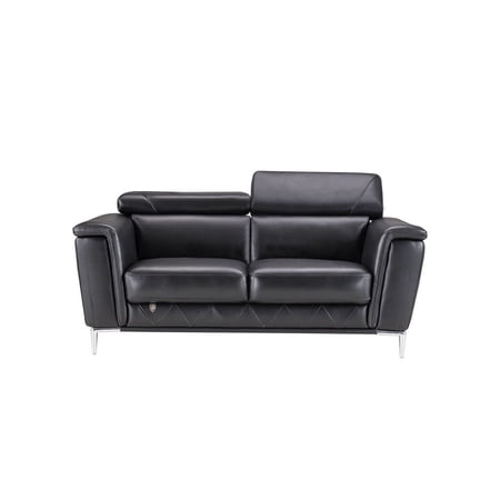 Leatherette Loveseat with Straight Metal Legs and Track Arms, Black