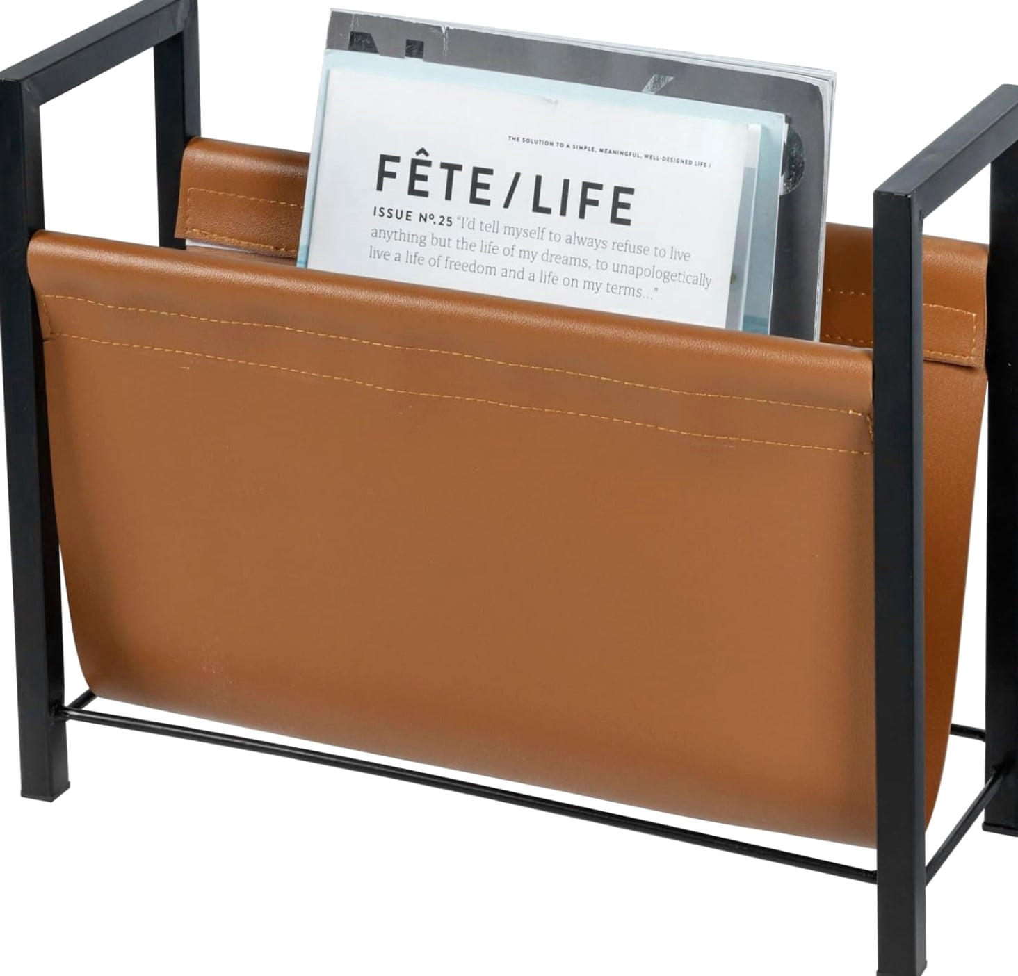 Metal Frame Magazine Rack Leatherette Magazine Holder, Freestanding Floor Rack, Caramel Brown PU ...