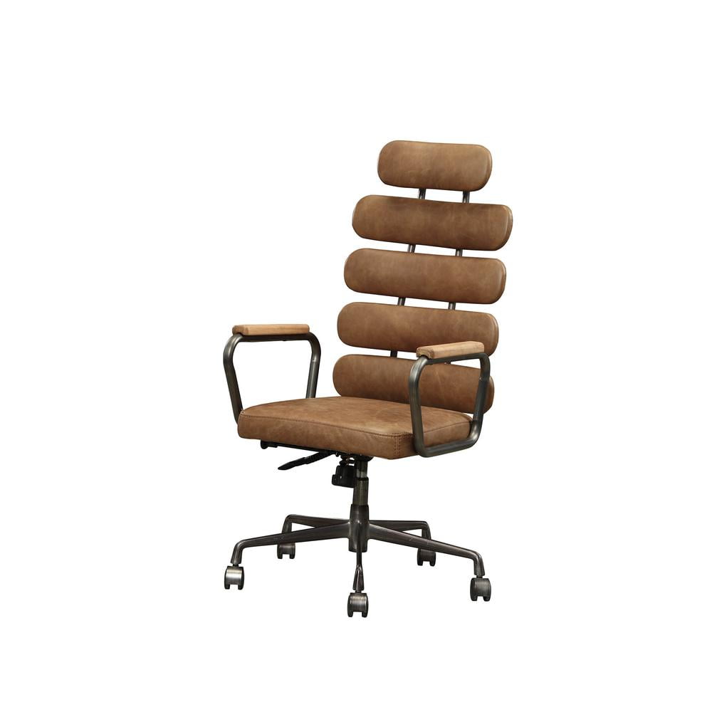 Retro Brown Top Grain Leather High Back Swivel Office Chair