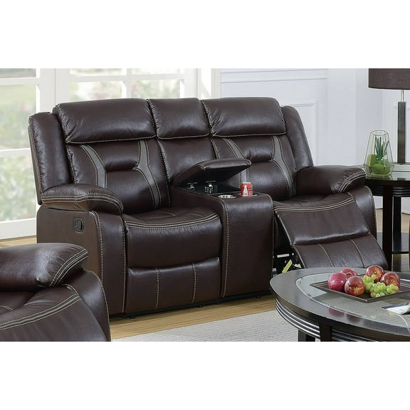 Leatherette Motion Loveseat Brown