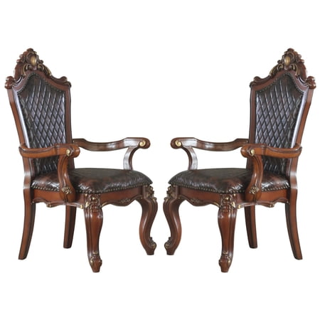 Leatherette Padded Arm Chair with Button Tufted Back Set of 2 Brown - Saltoro Sherpi