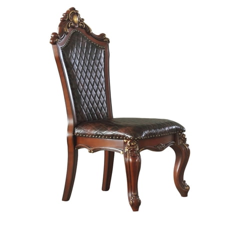 Leatherette Padded Side Chair with Button Tufted Back, Set of 2, Brown - Saltoro Sherpi