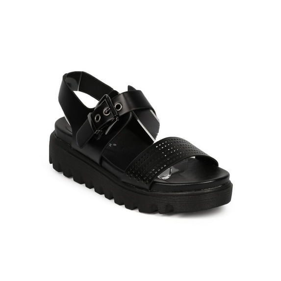 Leatherette Perforated Sandal - Instep Sandal - Lug Sole Sandal - Footbed Sandal - GH88 By Nature Breeze