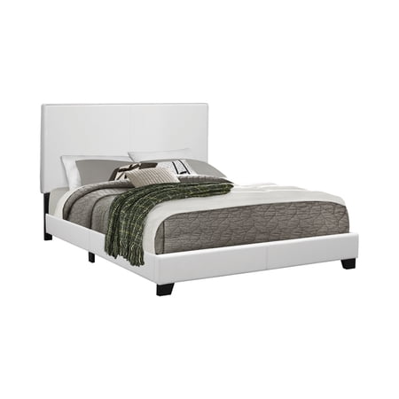 Leatherette Queen Size Wooden Bed with Low Profile Footboard White - Saltoro Sherpi